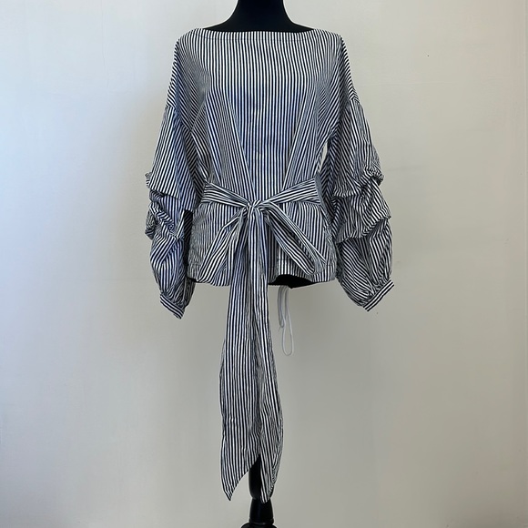 MAX Jeans Black & White Striped Blouse - Picture 4 of 14